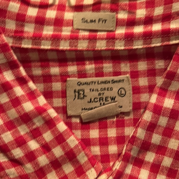 L, Slim Fit, J Crew, Linen, Red Check - Picture 2 of 5